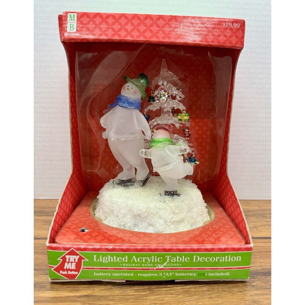 Merry Brite Skating Snowman Acrylic Light Up Figurine Christmas Decor 10" New!